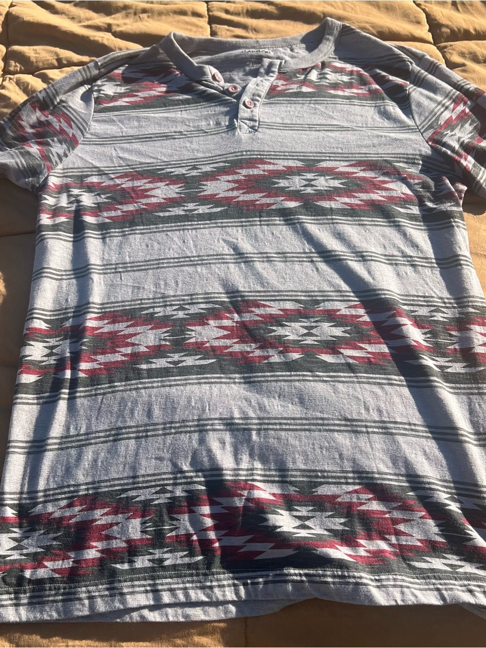 Carbon Light Gray Henley Tee with Maroon & Dark Gray Aztec Stripes